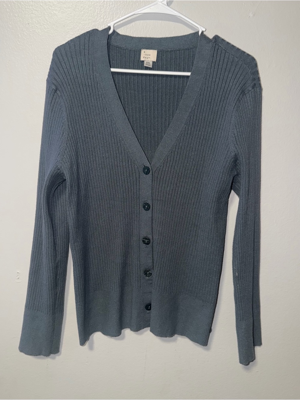 a new day Slate Gray Ribbed V-Neck Button  sweater